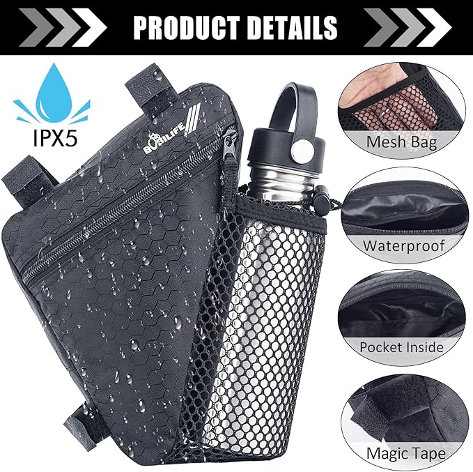 Bike Triangle Frame Bag - Bicycle Cycling Storage Triangle Top Tube Front Pouch Saddle Bag for Road and Mountain Bikes