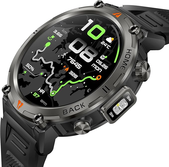 Military Smart Watches for Men Built-in GPS with LED Flashlight Compass, 3ATM Waterproof Rugged Tactical Smartwatch with Text and Call, 1.45" HD Fitness Tracker with HR SPO2 Monitor for iPhone Android
