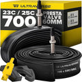 Ultraverse Bike Inner Tube for 700x23-25c, 700x28-32c, 700x35-43c 28 inch Bicycle Wheel Sizes with 48mm Presta Valve - Butyl Rubber Tubes for Road and Gravel Bikes - 2 Tubes, 2 tire levers Included