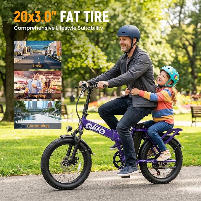 Qlife Hunter Foldable Electric Bike for Adults, Peak 1200W Ebike with 48V 13.5Ah Battery, 65-Mile Range, Heavy-Duty Rear Rack, 20-Inch Fat Tires, Folding E Bike for Commuting & Outdoor Use