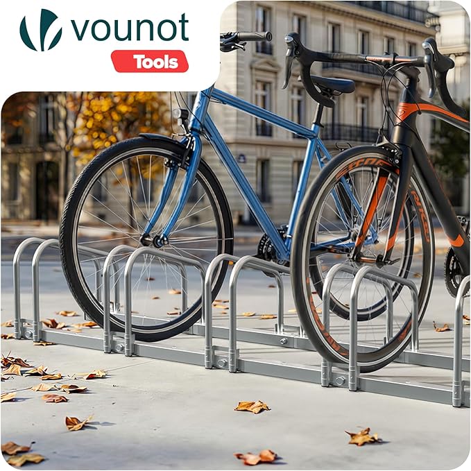 VOUNOT Bike Stand Floor 5 Rack Bike Garage Bicycle Storage Parking Rack Cycle Organizer Locking Stand for Indoor Outdoor