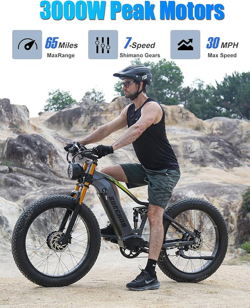 2026 Upgraded Dual Motors AWD Electric Bike for Adults 5000w/3000W/1500W Motor Dirt Ebike 40MPH/30MPH 52V/48V 30Ah/20Ah Battery Up to 90 Miles Long Range 26" Fat Tire Bicycle for Commute Mountains