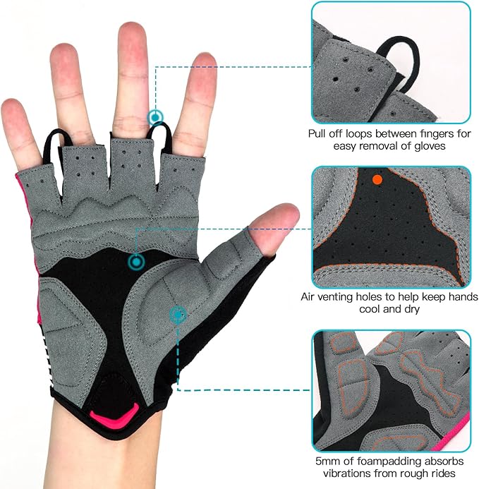 Souke Sports Cycling Bike Gloves - Padded Half Finger Bicycle Gloves with Shock-Absorbing, Anti-Slip, Breathable MTB & Road Biking Features for Men & Women