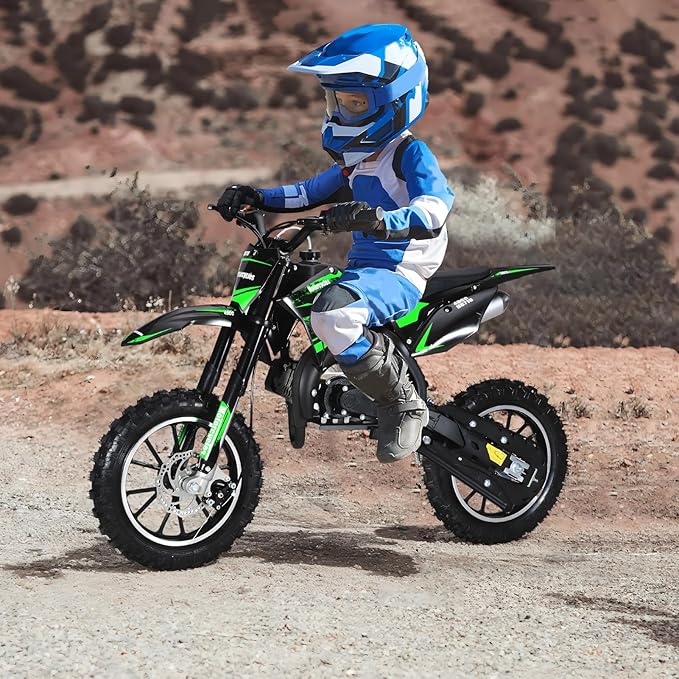 cdar Kids Dirt Bike, 49cc Gas Dirt Bike for Teens - 25MPH 2-Stroke Pit Bike with Hydraulic Disc Brakes & 10" Off-Road Tires Ages 13+ Max180lb Load Christmas for Boys Girl Green