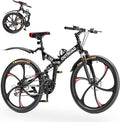 26 Inch Adult Folding Bikes, Mountain Bicycles with Full Suspension, Dual Disc Brake, High Carbon Steel Frame, Foldable Bike for Men/Women/Teen, （HM-Black）