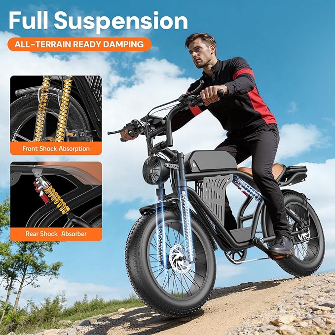 ASKGO Electric Bike for Adults, 2500W Peak Motor, 33 MPH & 65-100 Miles Range, 48V 20AH Removable Battery, 20" Fat Tire Dirt Bike, Dual Suspension Off-Road E-Bike with NFC/Password Unlock