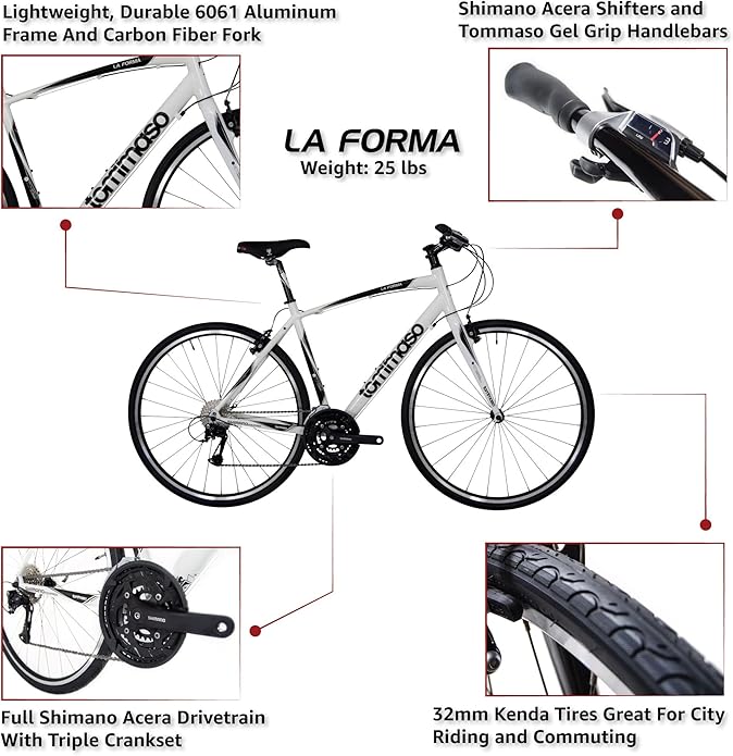 Tommaso La Forma Aluminum & Carbon Mens Hybrid Bike Women Road Bicycle Adult Bikes Womens