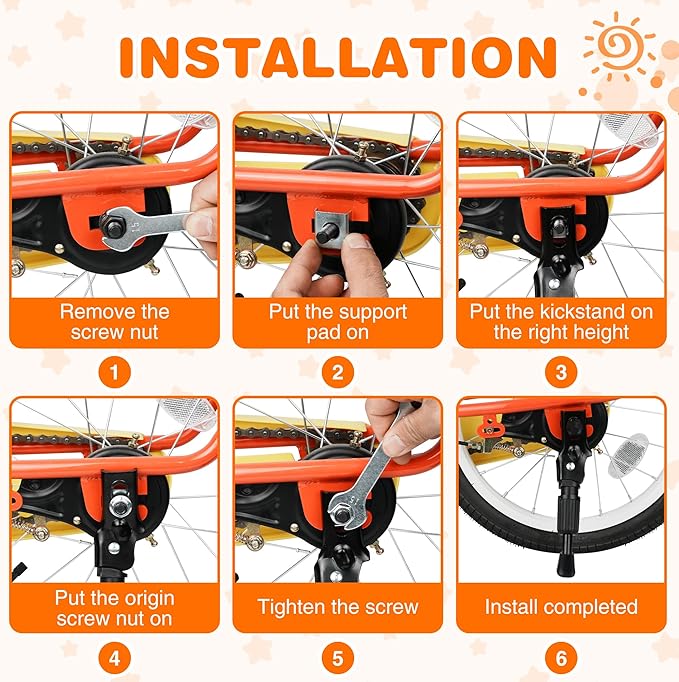 Kids Bike Kickstand for 14/16/20 inch Bicycle Adjustable Center Mount Stand Steel
