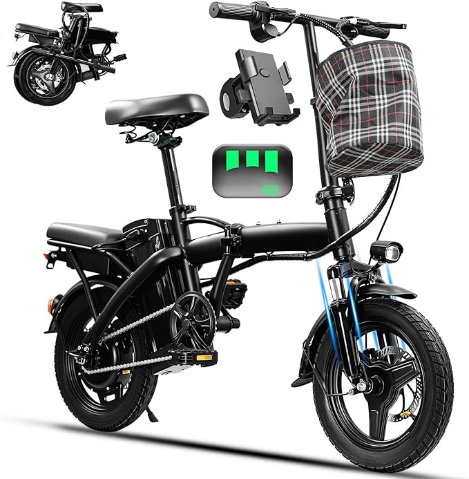 Electric Bike for Adults Teens, Commuter City Folding Ebike with 560W Motor and 48V Battery, 24MPH 3-Level Pedals Assist, Dual Disc Brakes,14" Compact Foldable Electric Bicycle with UL 2849 Certified