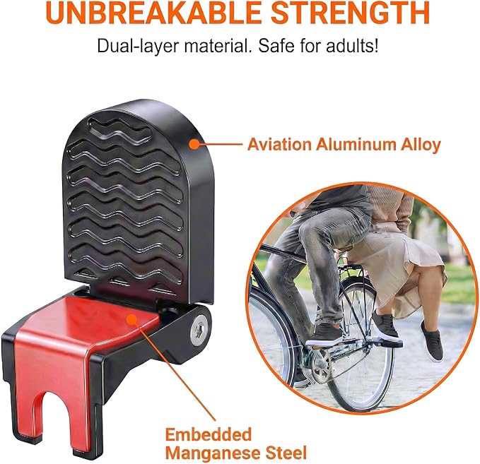 Heavy Duty E-Bike Foot Pegs, Foldable Rear Pedals for Passenger, Manganese Steel Reinforced Aluminum Bike Footrests with 15mm U-Slot & Anti-Slip for E-Bike, Mountain Bike, Folding Bicycle