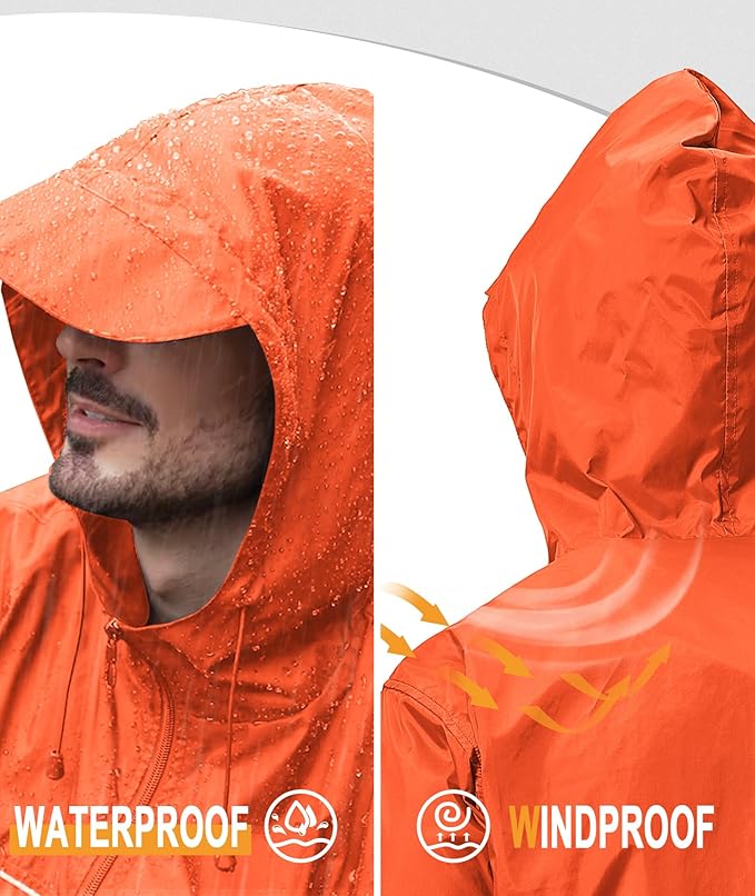 GEEK LIGHTING Rain Jacket Men Lightweight Waterproof Jackets Packable Windbreaker Hooded Raincoat for Golf Cycling Outdoor