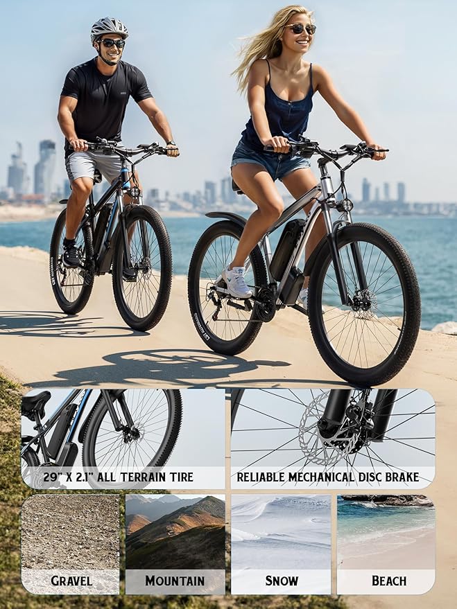 E·Bycco 34 MPH 70 Miles Long Range 1000W Electric Bike for Adults – 29" Tire 48V 17.5Ah Removable Battery, 21 Speed, Fast City Commuter Pedal Assist E-Bike for Snow Sand, E8