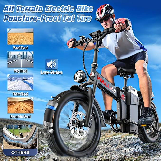 Wallke H9 Ultra 4000W Long Range Electric Bike for Adults, 55Ah 2640Wh 180 Mile, 37MPH Fast Ebike, 2-in-1 Battery AC/DC Power Hub & AC/Solar-Charging, Torque Sensor, Air Suspension,20" Fat Tire E Bike