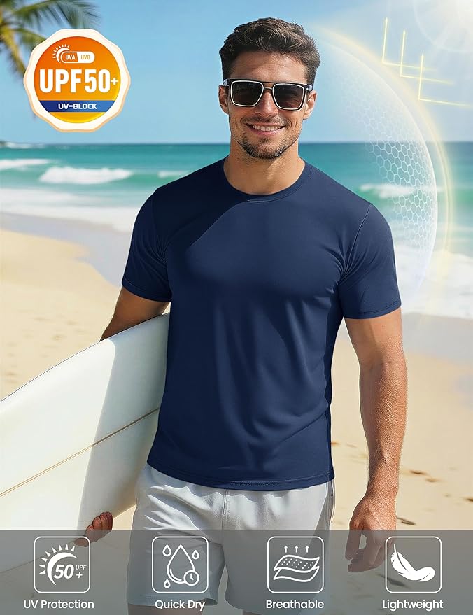 MAGCOMSEN Men's Short Sleeve UPF 50+ T-Shirt Quick Dry Workout Athletic Running Swim Tops Tee Rash Guard Performance Shirts