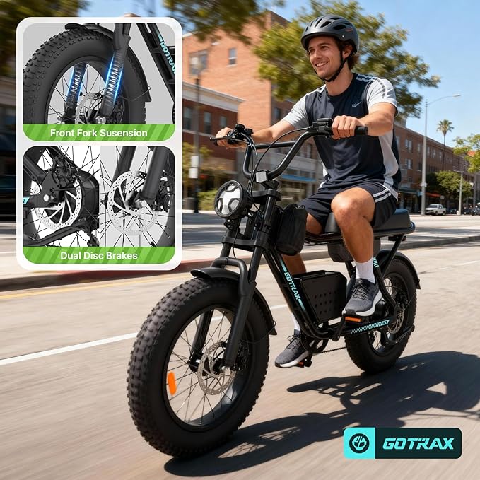 Gotrax R7 Electric Bike for Adults, 750W Motor, 25mph, Max 45-Mile Range, 20" Fat Tire, UL Certified, 48V Removable Battery, Oversized Padded Seat, Basket&Frame Bag, Easy Assembly for City&All-Terrain