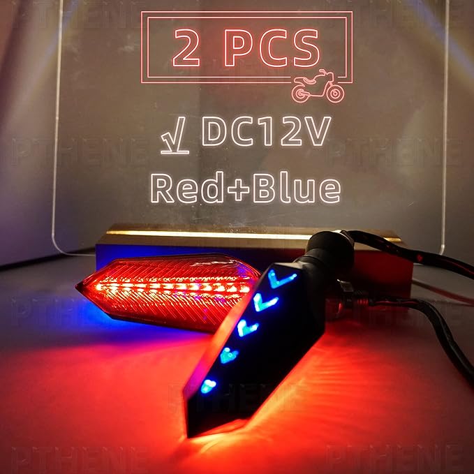 Motorcycle Led Turn Signal Lights Universal Front Rear DC 12v Flowing Blinkers Flasher Indicator Light for Electric Motorcycles Motorbike Scooter Bicycle E-Bike (Red/Blue, DC12V)