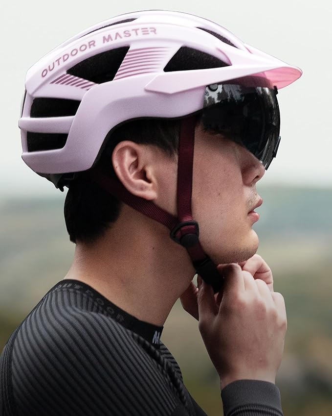 OutdoorMaster Adult Bike Helmet - Bicycle Helmet with Rechargeable Rear LED Light, Detachable Magnetic Goggles, Removable Sun Visor - Suitable for Commuting and Cycling for Men and Women