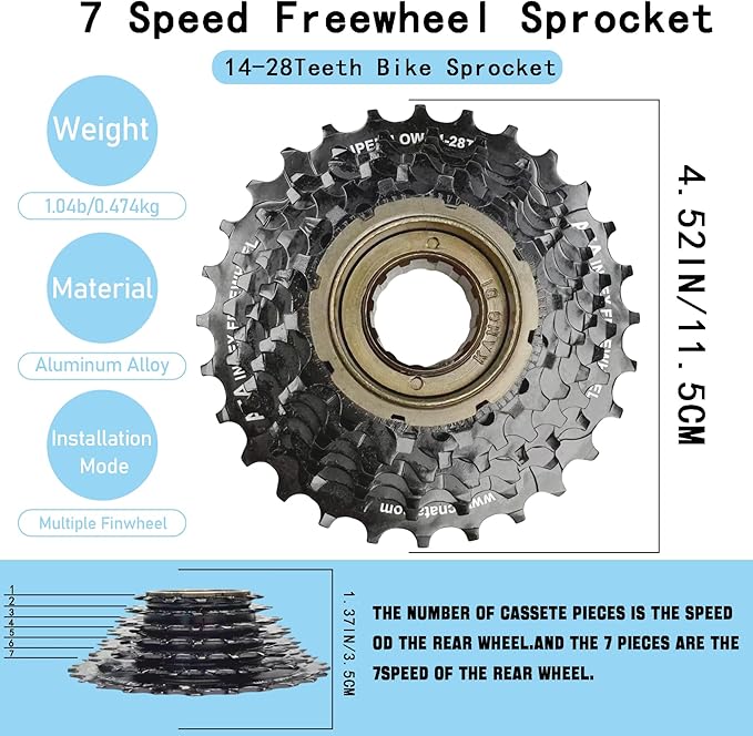 VERKSTAD 7/8 Speed Freewheels 14-32T/14-28T/13-32T/13-28T Bike Freewheel Threaded Type Cycling Replacement Part for Mountain Bike Road Bike