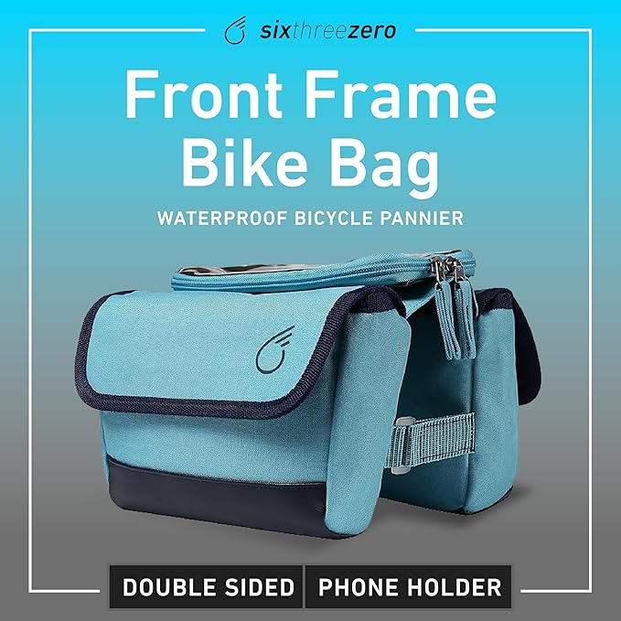 sixthreezero Frame Mount Bike Bag, Waterproof Universal Bicycle Pouch, Double Sided Cargo Storage Bags for Top Tube with Phone Holder