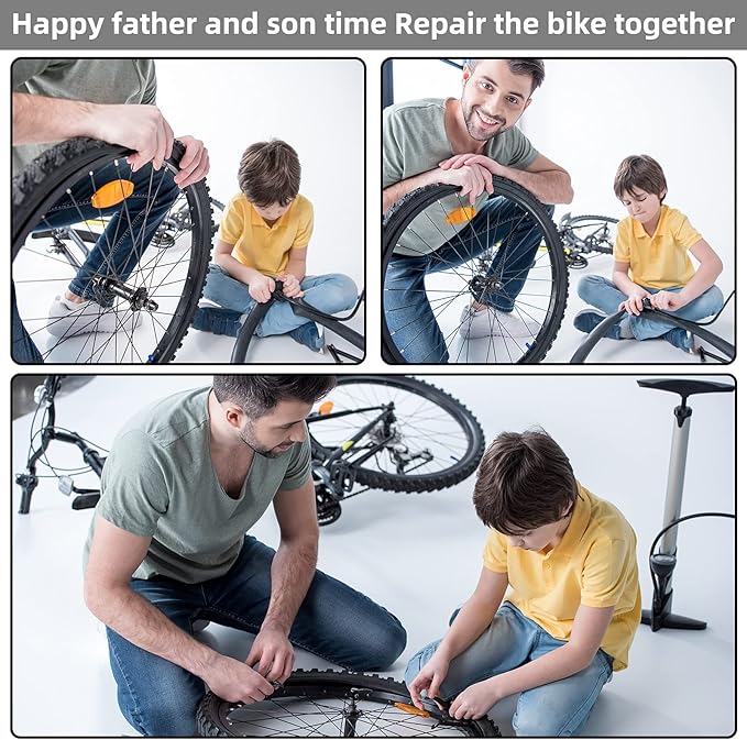 Bike Tire Repair Kit Inner Tube Puncture Patch with Vulcanizing Patches,Glueless Patchs,Metal Rasp,Lever,Sandpaper,Portable Storage Box for Motorcycle,BMX Cycling, Inflatable