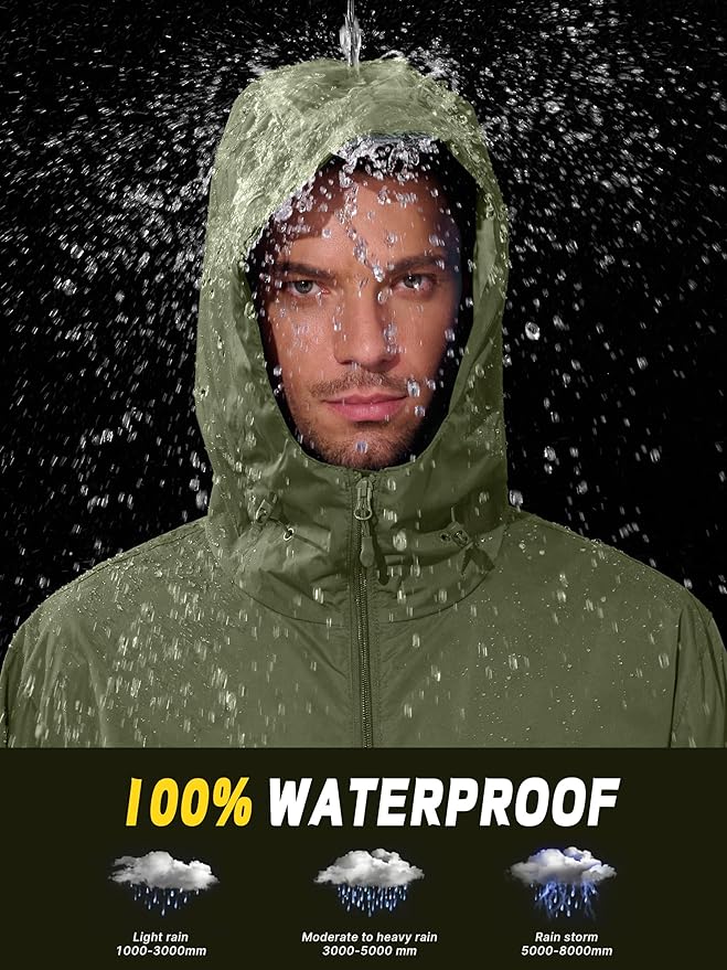 Men's Pullover Rain Jacket Waterproof Windbreaker Lightweight Packable Raincoat for Cycling Running Hiking Golf