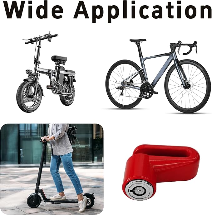 Heavy Duty Motorcycle Bike Disc Brake Lock, Anti-Theft Waterproof Wheel Lock Safety Disc Lock Padlock for Scooters and Mountain Road Cycling with Two Keys(Red)