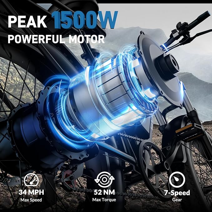EDIKANI 26" Electric Bike for Adults, Peak 1500W 34MPH Fast E Bike for Men, 100 Miles Fat Tire Ebike for Adults Electric with 864WH/1104WH Removable Battery, UL E Bicycle with Brake Light