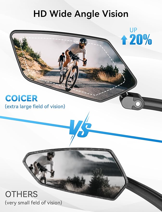 Bike Mirror Handlebar Mount 360° Adjustable and Rotatable, Wide Bicycle Mirrors for Handlebars with Long Arm, Safe HD Bike Rear View Mirror for Scooter, Motorcycle, Foldable Ebike Accessory Right