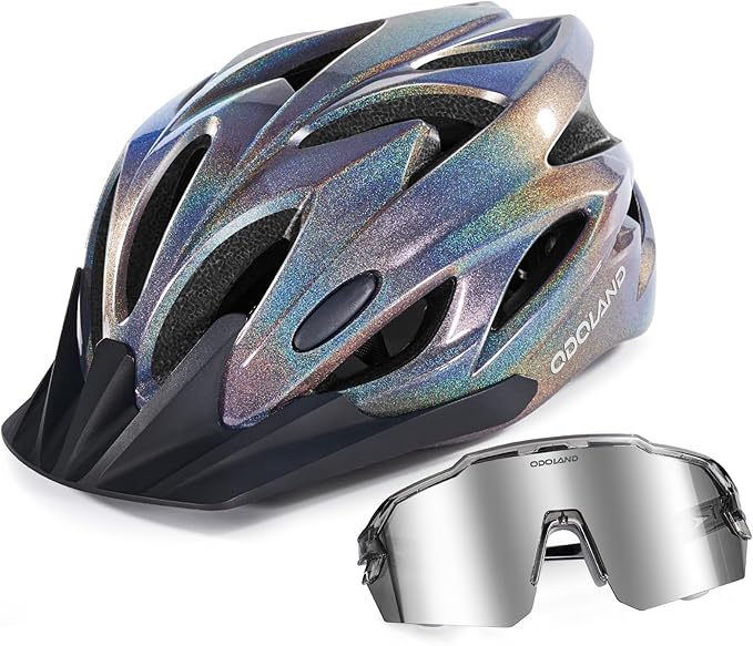 Odoland Adult Bike Helmet and Cycling Sunglasses Set for Men & Women, Safety Certified Bicycle Helmet with UV Protection Glasses for Mountain, Skating, Road, City Commuting & Outdoor Riding
