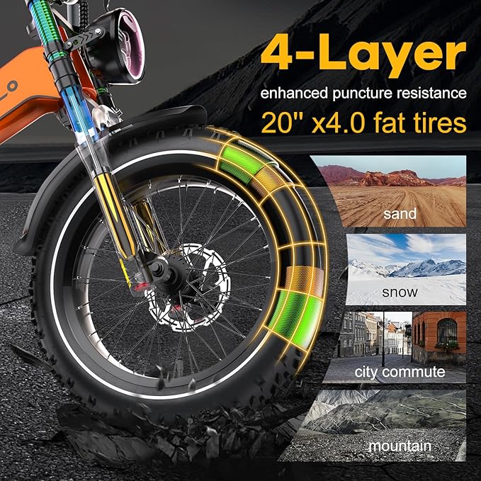 1000W(Peak 2000W) Folding Electric Bike for Adults,up to 35MPH 100Mile,48V 25Ah Removable Battery,20" x 4.0 Fat Tire Foldable Electric Bicycle,8-Speed Electric Mountain E-Bike,Commuter Ebikes
