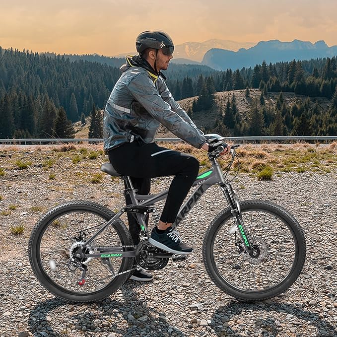 Mountain Bike 24 26 27.5 Inch, Dual Full Suspension Mens Womens Bike, 21 Speeds Dual Disc Brake Carbon Steel Bike, Boys Mens Mountain Bike for School Work Summer Camping, Birthday Gift Choice