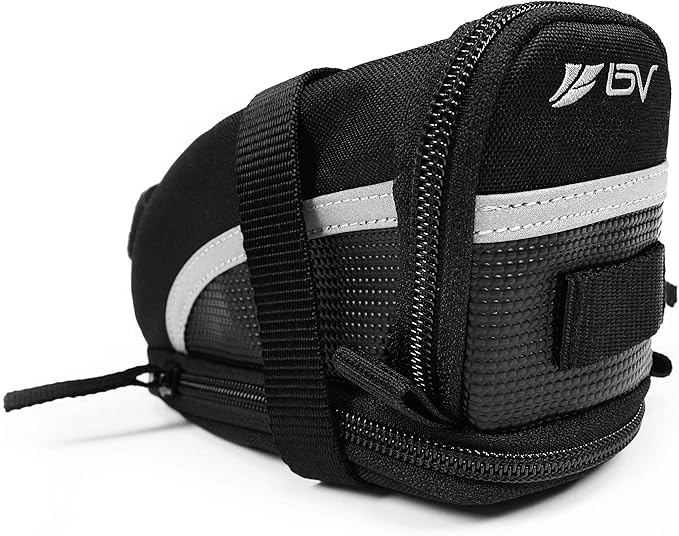 BV Strap-On Bike Bag with Reflective Material - Saddle Bag with Seperate Divider for Small Items for All Your Essentials - Bike Pouch with Taillight Hanger for Maximum Safety