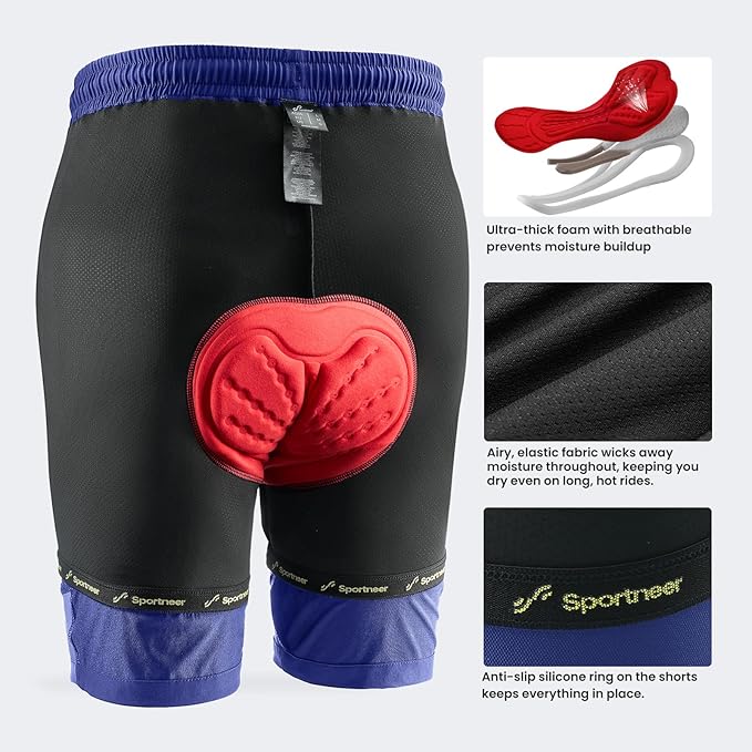Sportneer Bike Shorts for Men: 3D Padded Lightweight Riding Biking Cycling Mountain Bike Shorts for Men with Zipper Pockets