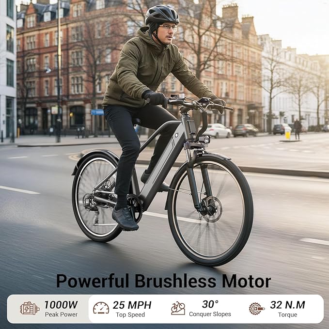 Jasion Roamer/ST/YC1 Electric Bike for Adults, 26" Commuter Ebike 1200W 528WH Removable Battery, 28MPH 62miles, Electric Bicycles for Women/Man, UL2849 Certified