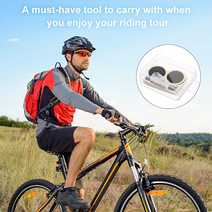 28 Pieces Pre-glued Patch Puncture Repair Kit Bike Tire Repair Kit, Bicycle Tube Puncture Rubber Glueless Patches with Metal Rasp and Portable Case for Bike Inner Tube(Black)