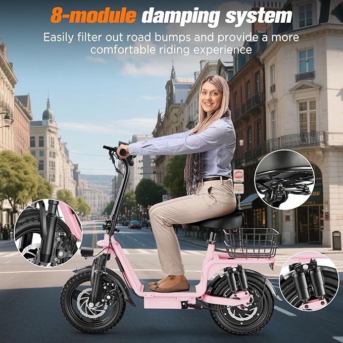 Electric Scooter Adults, 1300W/900W Peak Motor, Electric Scooter with Seat, 48V 13Ah/10.4Ah Battery, 14" Tires, 35/28 Miles Range, 20 MPH, 330 LBS Load, Dual Braking
