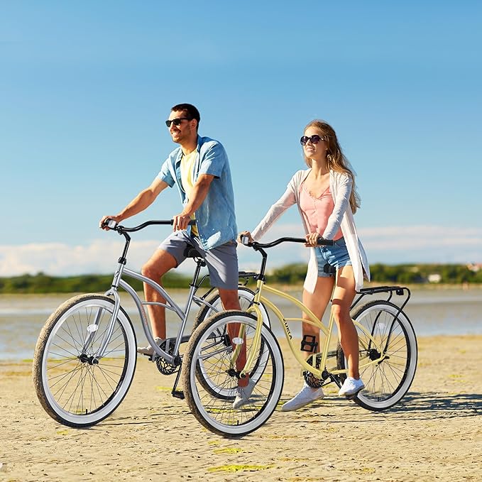 Multiple Colors Adult Beach Cruiser Bike, Single Speed Bicycles 26" Inch, Fixed Gear Bike, Wide Wheels for Stability, Rear Coaster Brakes, Multiple Speed Options