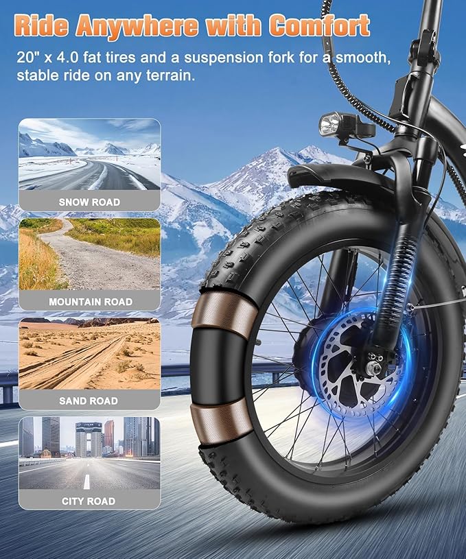 Wildeway 2000W Dual Motor Electric Bike SummitX 32Ah Battery E-Bike 90 Miles Long Range 28MPH Foldable 20x4.0 Fat Tire Ebike for Adult Hydraulic Brake Delivery Commuting Bicycle 2 Seat
