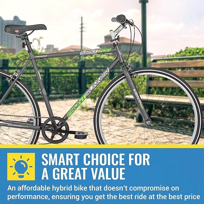 Kent International Front Runner Hybrid Bike - 700c - City Bike with 7 Speed Drivetrain, Lightweight Alloy Wheels, and Height Adjustable Seat Post and Stem - Great for Women and Men Ages 14+