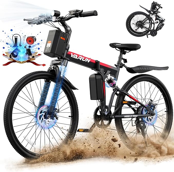 VARUN Folding Electric Bike for Adults - Peak 750W Motor 26" Ebikes, Foldable Electric Bike with 48V Longe Range Battery, Up to 20+MPH 50 Miles, 7-Speed Gears & Dual Hydraulic Suspension