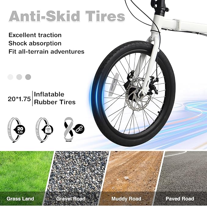 WEEROCK 20 Inch 3-Fold Bike, 7 Speeds Foldable Bicycle, Lightweight Easy to Carry Steel Frame Folding Bicycles for Men Women Adult