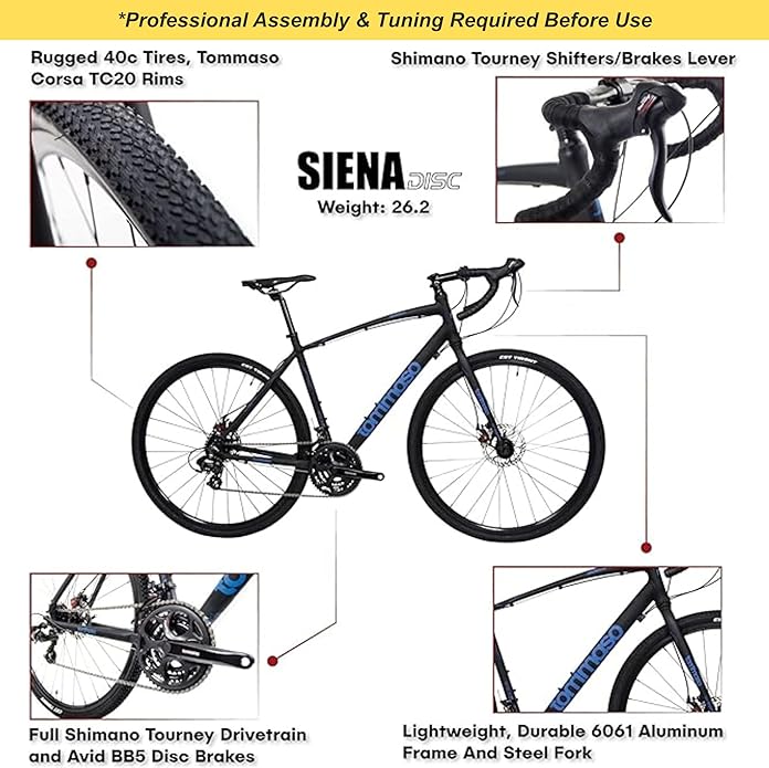 Tommaso Siena Sport Performance Aluminum Gravel Bike, Shimano Tourney 21 Speeds Road Bicycle Men