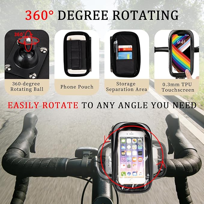 PSLER Bike Frame Bag Waterproof - Bike Top Tube Bag, Mountain Biking Accessories & Bicycle Pouch, Bicycle Top Tube Bag Accessories for Phones 4.5" to 6.4", Fits 22.2-30mm Tubes, Small