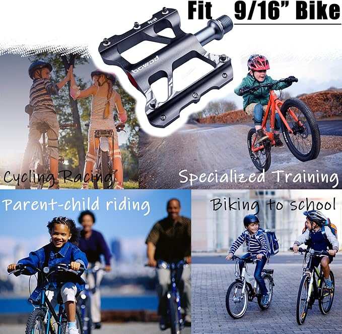 Youth MTB Mountain Bike Colored Pedals, Small Road Bike Pedals Womens MTB Flat Pedal, Kids BMX Pedals for Children's bicyle and Kid's Bike 9/16, CNC Aluminum Pedal w Cr-Mo Axel, 2Bearings,10Pins