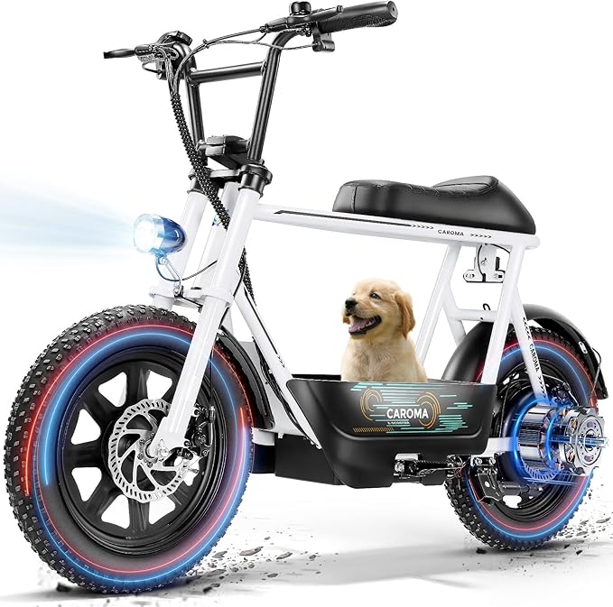Caroma Peak 1200W/1000W/800W/500W Electric Scooter with Seat,16"/20" Fat Tire Ebike All-Terrain,Max 30Miles&20MPH Electric Scooter Adults,Electric Motorcycle Adults with Storage Basket for Cargo&Pets