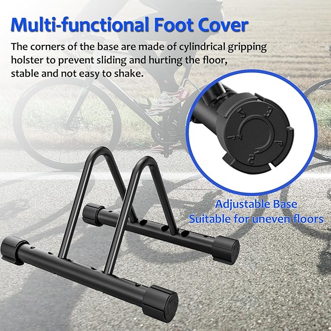 HOMEE Bicycle Floor Stand, Adjustable Bike Rack for Garage, Steel Cycling Storage Organizer for Indoor Outdoor Home, Bicycle Holder for Mountain and Road Bike, Black