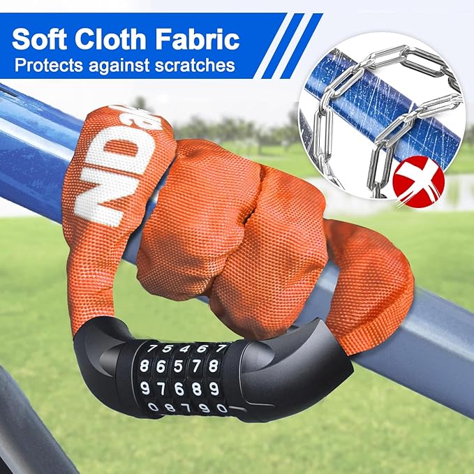 NDakter Bike Lock, 5 Digit Combination Heavy Duty Anti Theft Bicycle Chain Lock, 2.62/3.2/4.27/5/6Ft Long, High Security Resettable, Suitable for Bike, Scooter, Door, Gate, Fence-4/6mm Thick