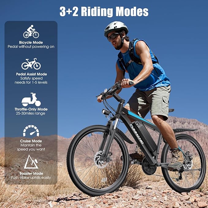 Electric Bike for Adults, 1000W Peak Ebike, 50Miles 21.7MPH Electric Mountain Bike, 26" Adult Electric Bicycle with 48V Removable Battery, Fenders,7 Speed, Front Suspension, UL 2849 Certified