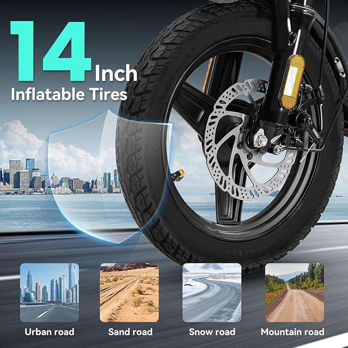 Electric Bike for Adults and Teens, 520W-560W Motor, 20-24MPH, 32 Miles Range, 48V 10Ah Battery, 3-Level Pedal Assist, 14" Foldable Mini Electric Bicycle, UL 2849 Certified
