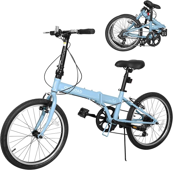 20-inch 7-Speed Folding Bike - Lightweight Aluminum Frame, Adjustable Stem, Easy Foldable Bicycle for Commuting & Storage, Multiple Colors
